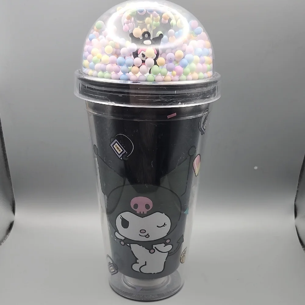 Cute Character Party Cup with Dome Lid - Black and Pink